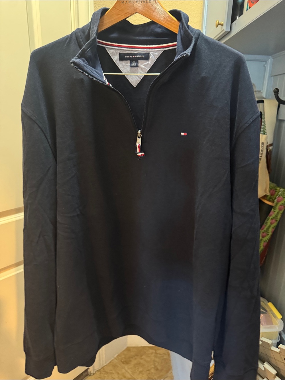Tommy Hilfiger Men’s Navy Half-Zip Sweatshirt with Logo